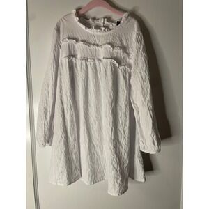 Michelle Mcdowell White‎ Ruffle Long Sleeve shirt Textured Cotton Rayon Sz S